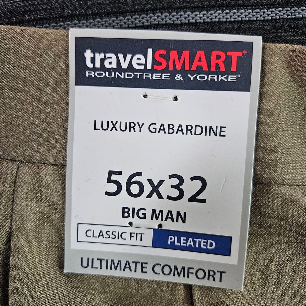 Roundree & Yorke TravelSmart Luxury Gabardine Pleated Dress Pants Brwn 56x32 NEW